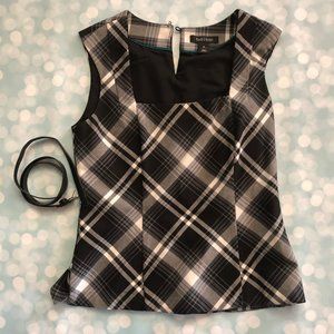 White House Black Market (WHBM) Plaid Peplum Top